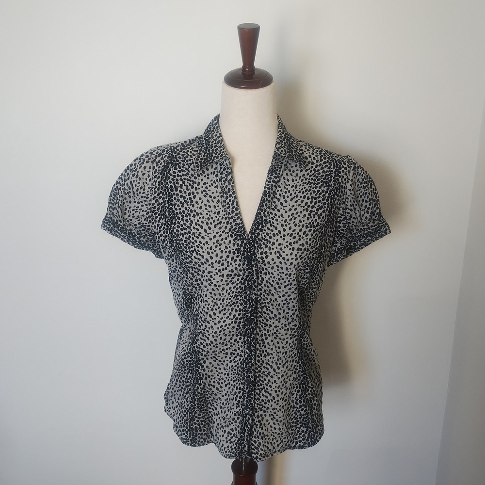 Express Dalmatian Print Top Women's M Black White Cotton Blend Puff Sleeve Y2K